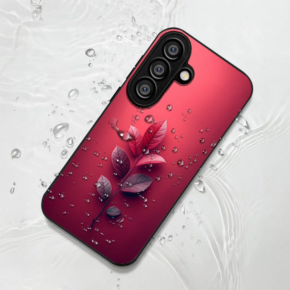 Samsung Galaxy A56 Premium Acrylic Shockproof Glass Back Case (Pink Leaf)