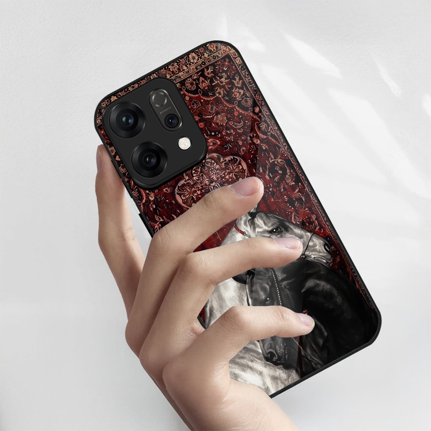Oppo Reno 14 5G Classic Red Pattern Horse Design Aesthetic Glass Case