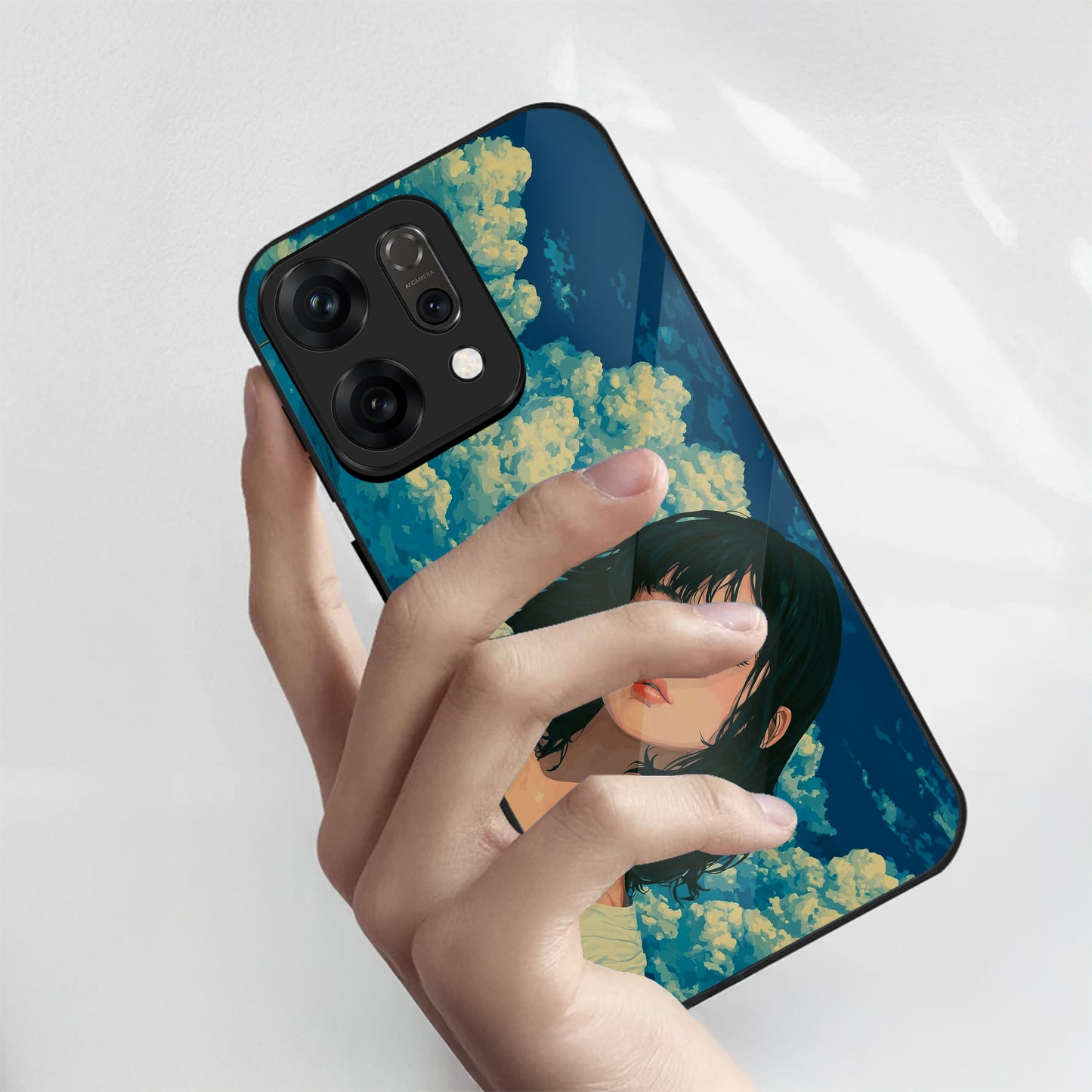 Oppo Reno 14 5G Cloud Anime Girl Aesthetic Glass Case