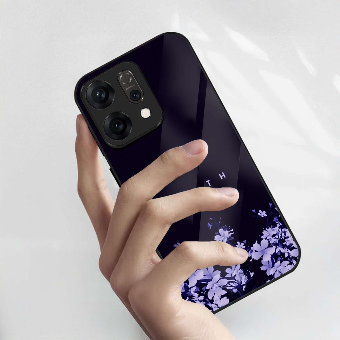 Oppo Reno 14 5G Dark Floral Minimal Aesthetic Glass Case