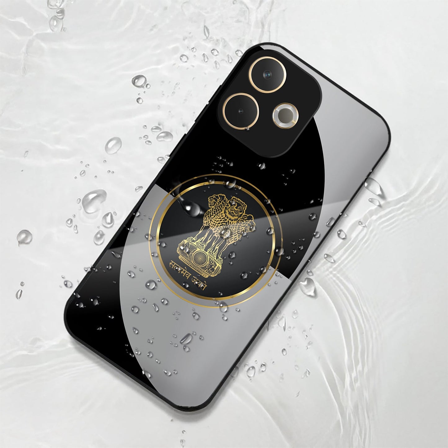 Oppo A5 Pro 5G Premium Acrylic Shockproof Glass Back Case (Satya mev jayate)