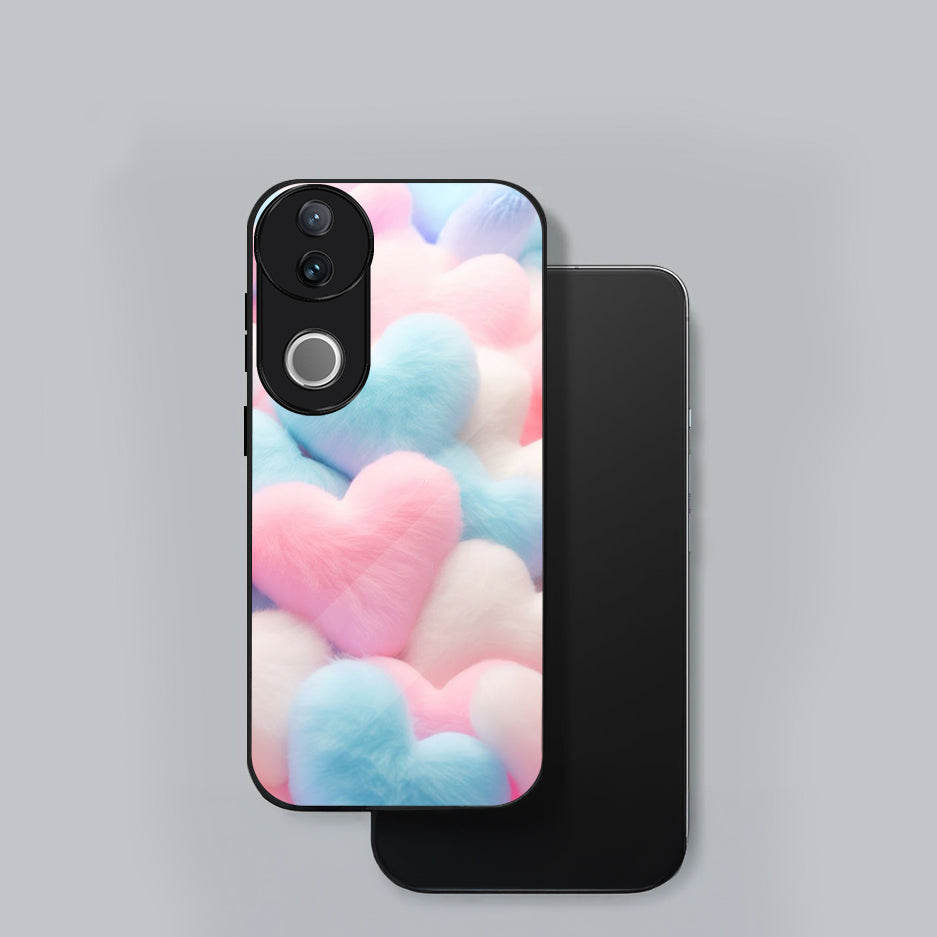 Vivo V50 5G Premium Acrylic Shockproof Glass Back Case (Fluffy Hearts)