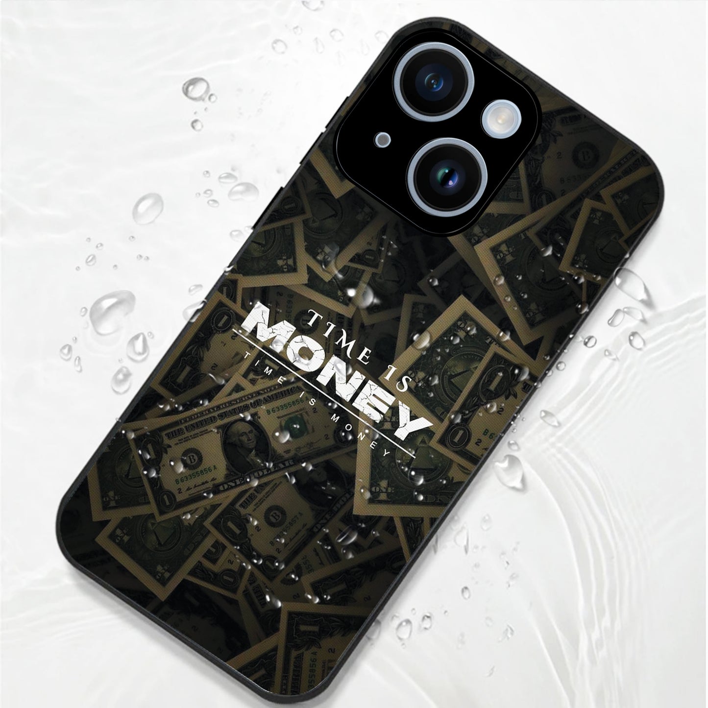 iPhone 14 Premium Acrylic Shockproof Glass Back Case (Time Is Money)