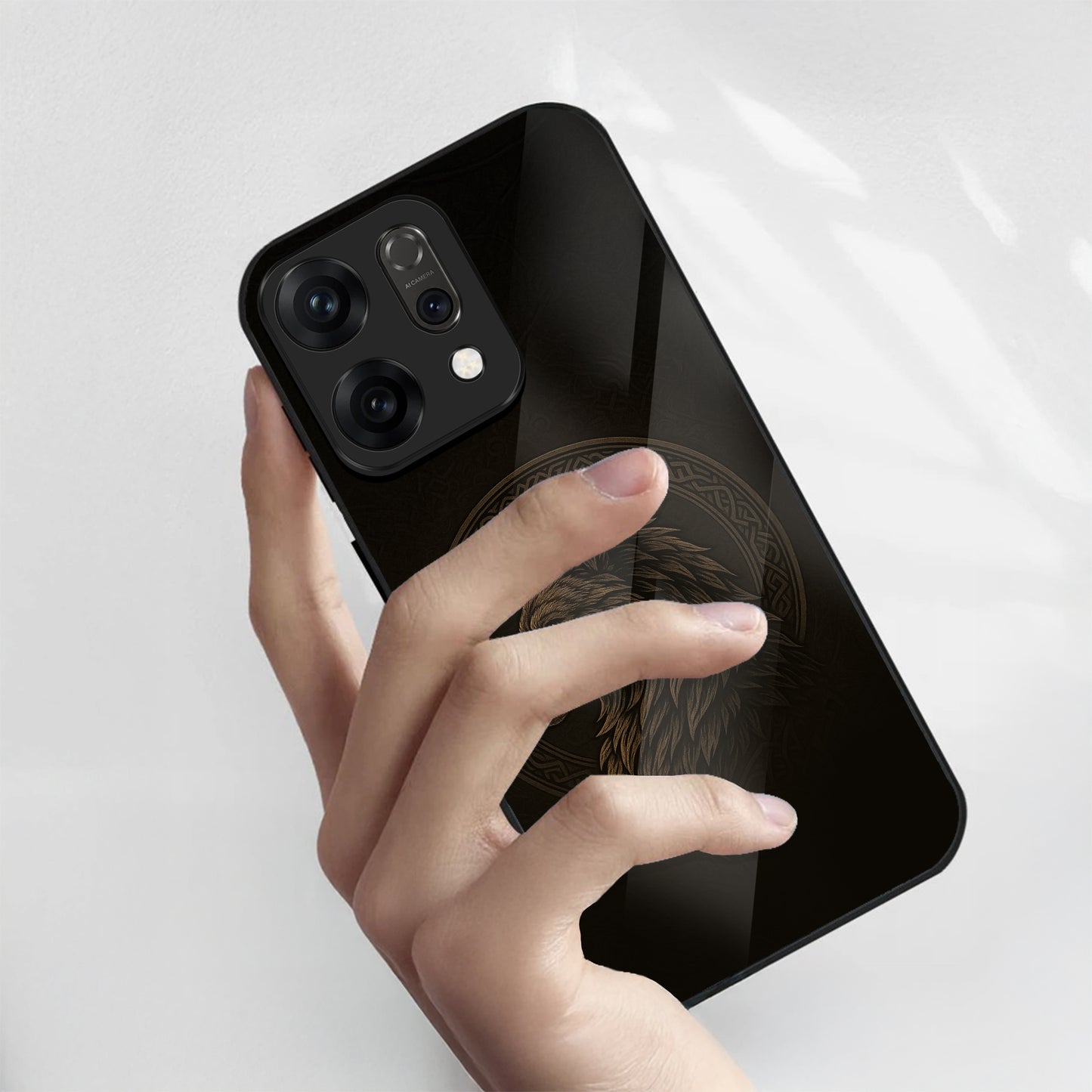 Oppo Reno 14 5G Dark Gold Wolf Aesthetic Glass Case