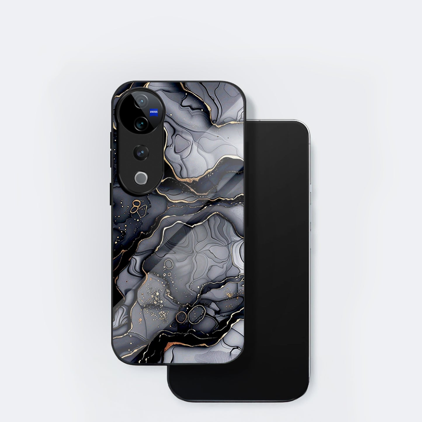 Vivo V40 Pro 5G Premium Acrylic Shockproof Glass Back Case (Black Marble)