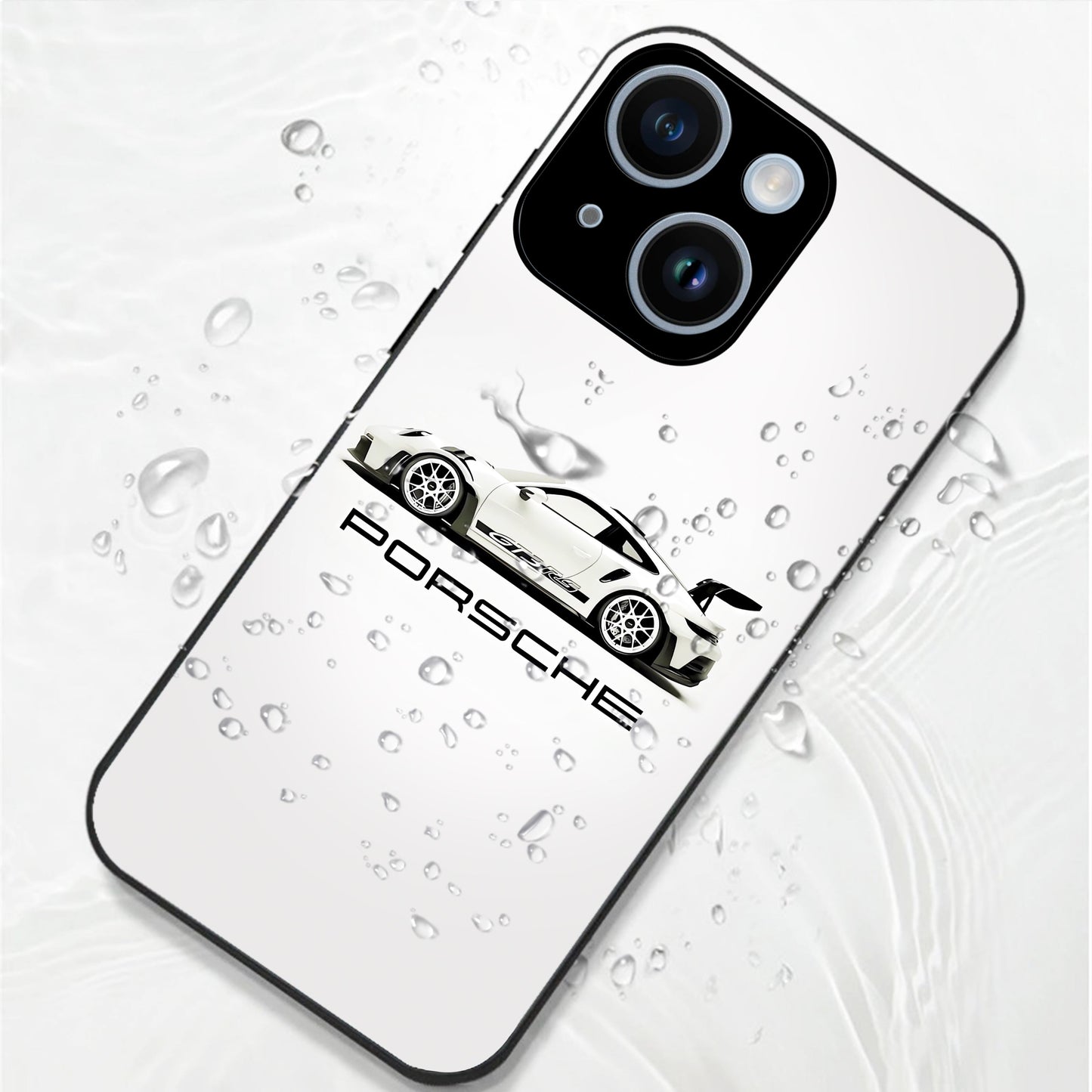 iPhone 14 Premium Acrylic Shockproof Glass Back Case (White Porsche)