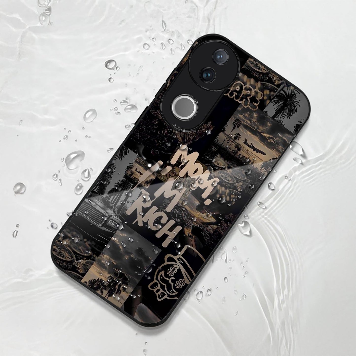 Vivo V50 5G Premium Acrylic Shockproof Glass Back Case (Wealth Vibes)