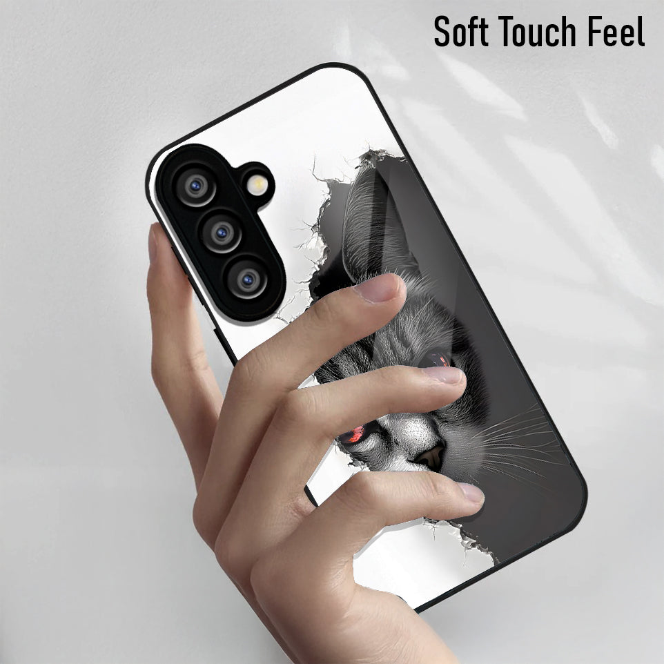 Samsung Galaxy A36 5G Premium Acrylic Shockproof Glass Back Case (White Cat)