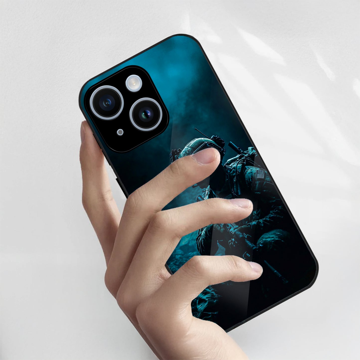 iPhone 14 Premium Acrylic Shockproof Glass Back Case (Soldier Case)