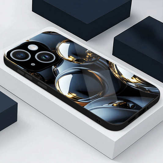 iPhone 14 Premium Acrylic Shockproof Glass Back Case (Mirror Spheres)