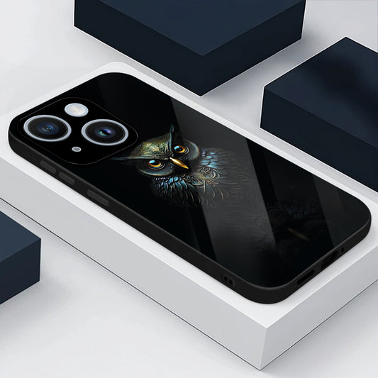 iPhone 14 Premium Acrylic Shockproof Glass Back Case ( Midnight Owl )
