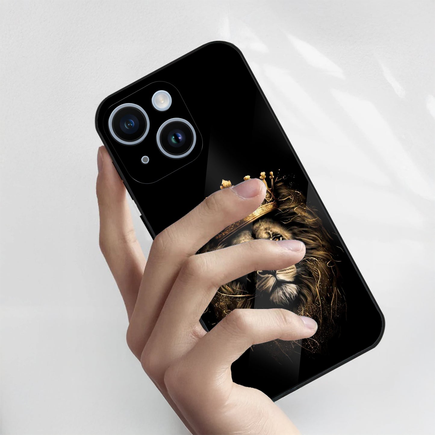 iPhone 14 Premium Acrylic Shockproof Glass Back Case (Crowned Lion)