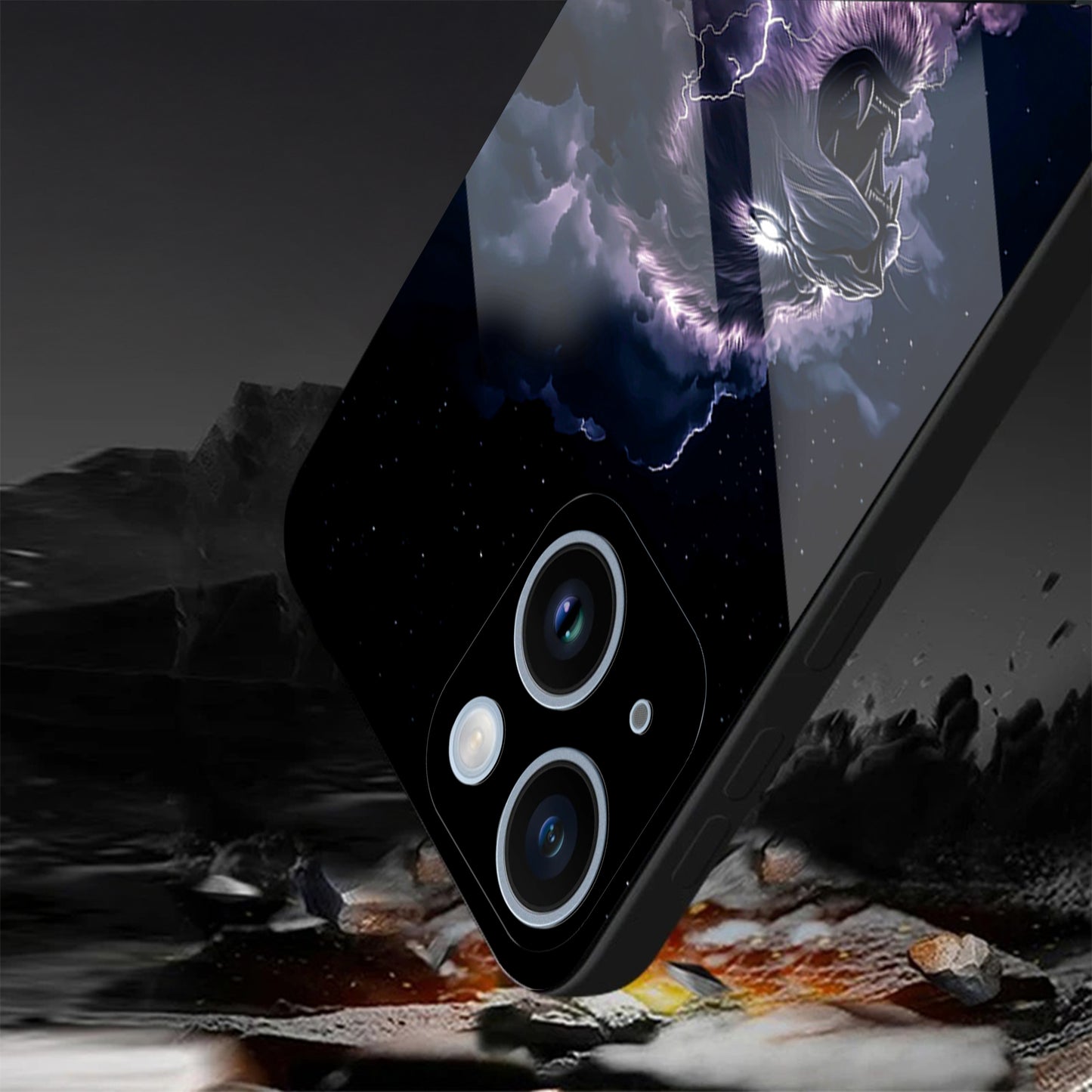 iPhone 14 Premium Acrylic Shockproof Glass Back Case (Storm King)