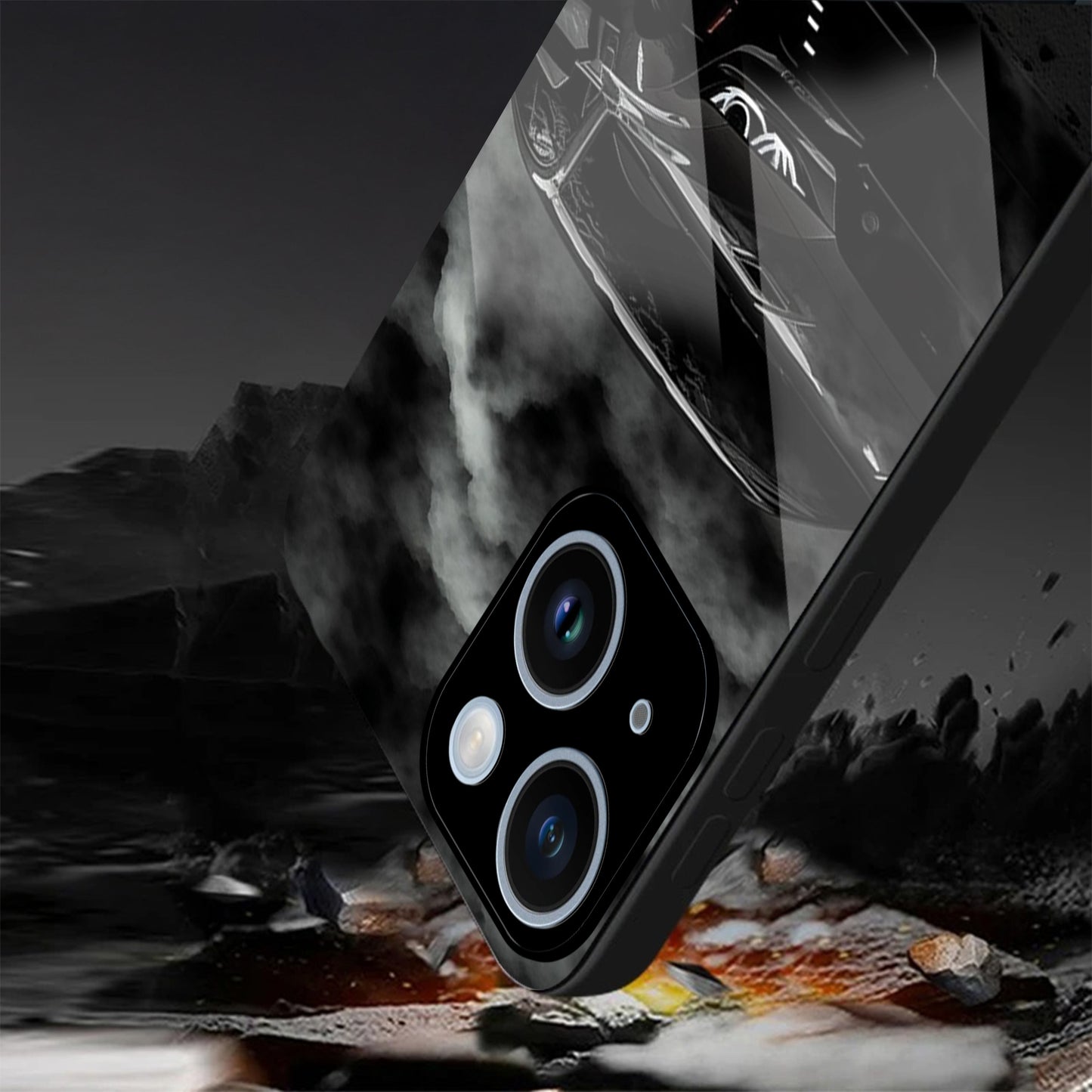 iPhone 14 Premium Acrylic Shockproof Glass Back Case (Black-BMW)