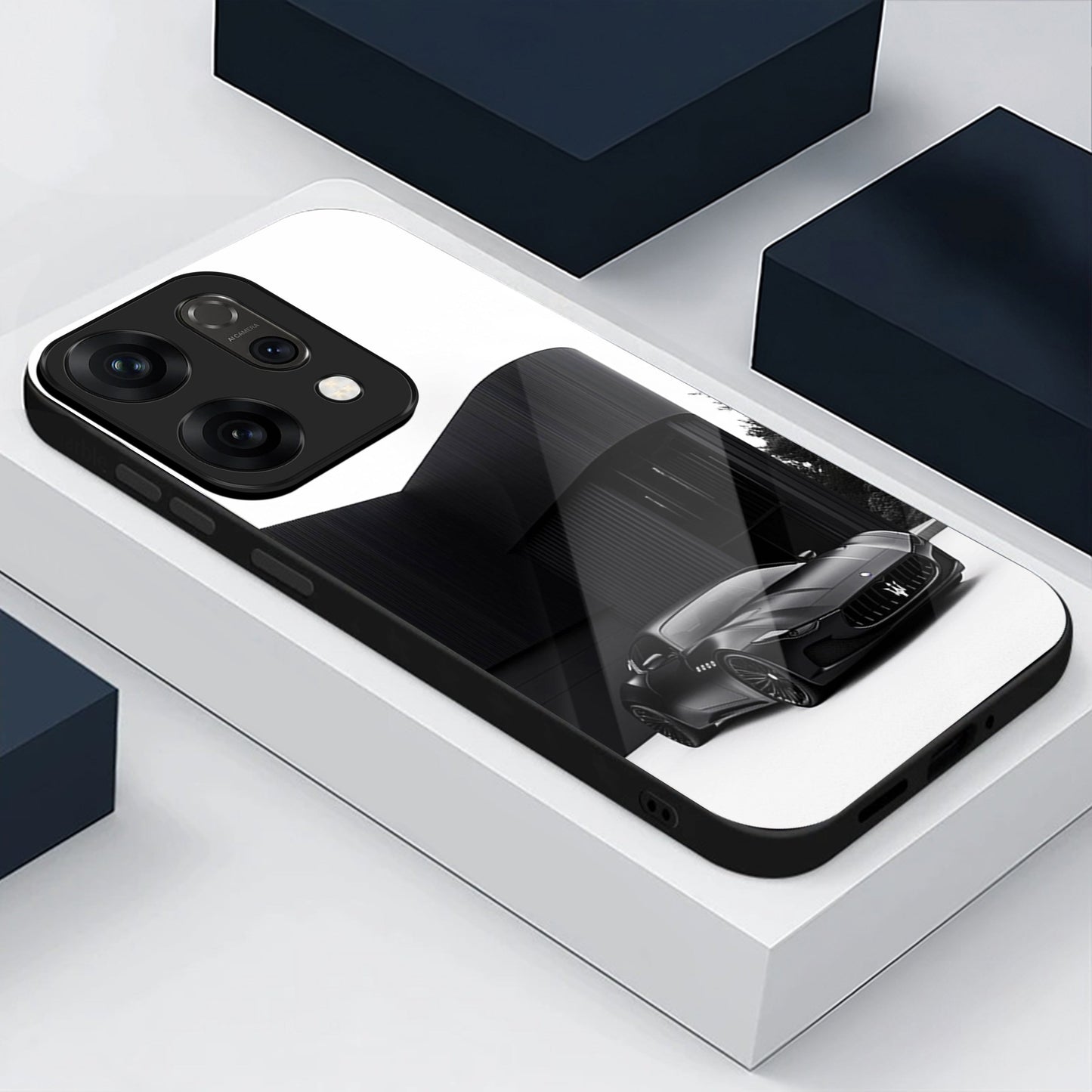 Oppo Reno 14 5G Premium Acrylic Shockproof Glass Back Case (monochrome Maserati)