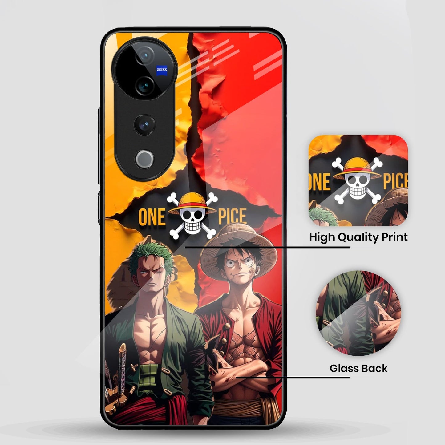 Vivo V40 Pro 5G Premium Acrylic Shockproof Glass Back Case (Luffy & Zoro)