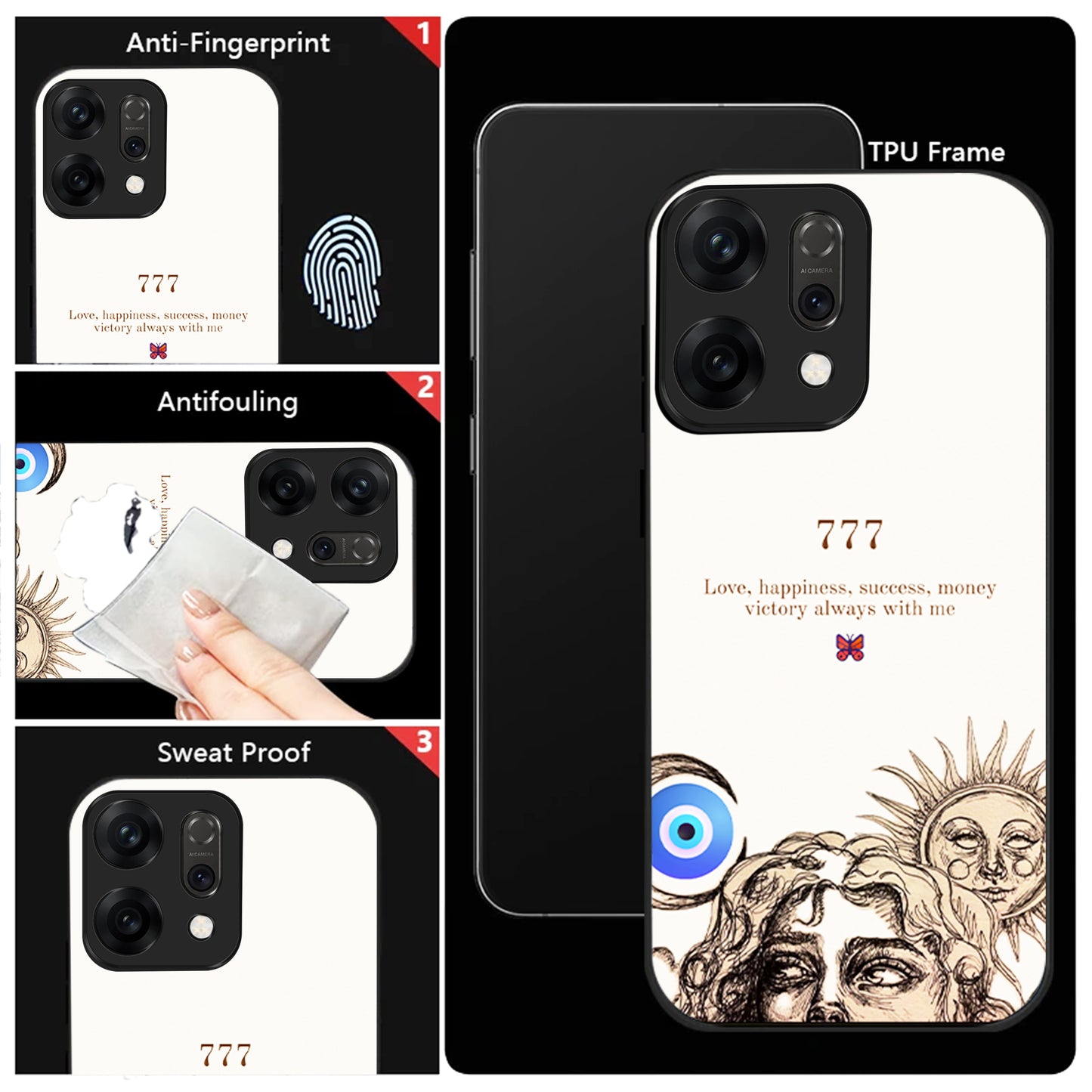 Oppo Reno 14 5G Angel Number 777 Aesthetic Glass Case