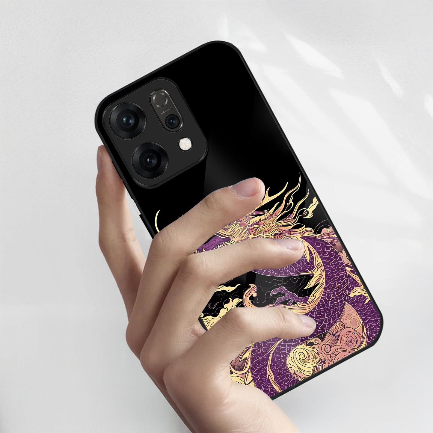 Oppo Reno 14 5G Majestic Purple Dragon Aesthetic Glass Case