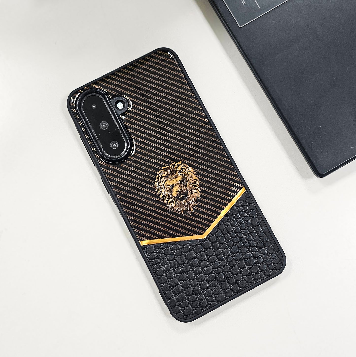 Samsung Galaxy A56 5G Luxury Lion Pattern Leather And Liquid Silicone Case