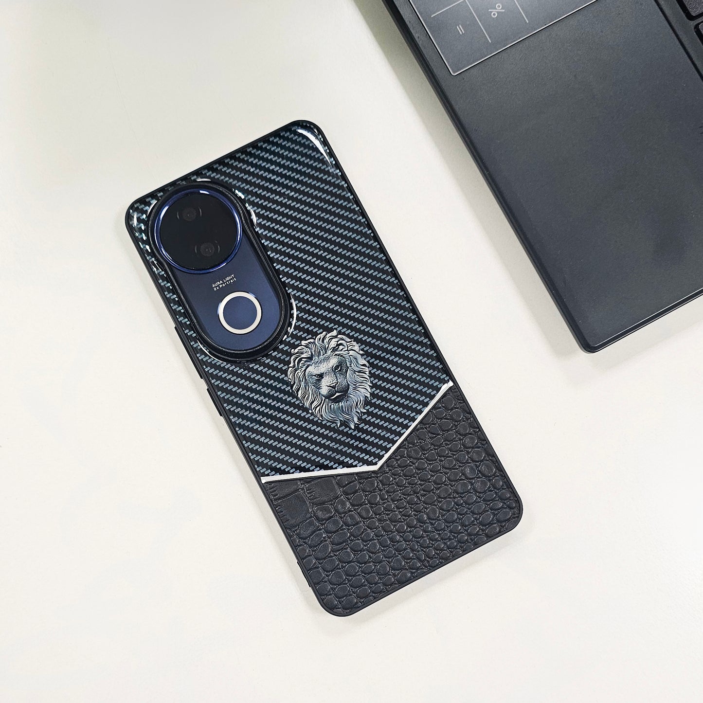 Vivo V50 5G Luxury Lion Pattern Leather And Liquid Silicone Case