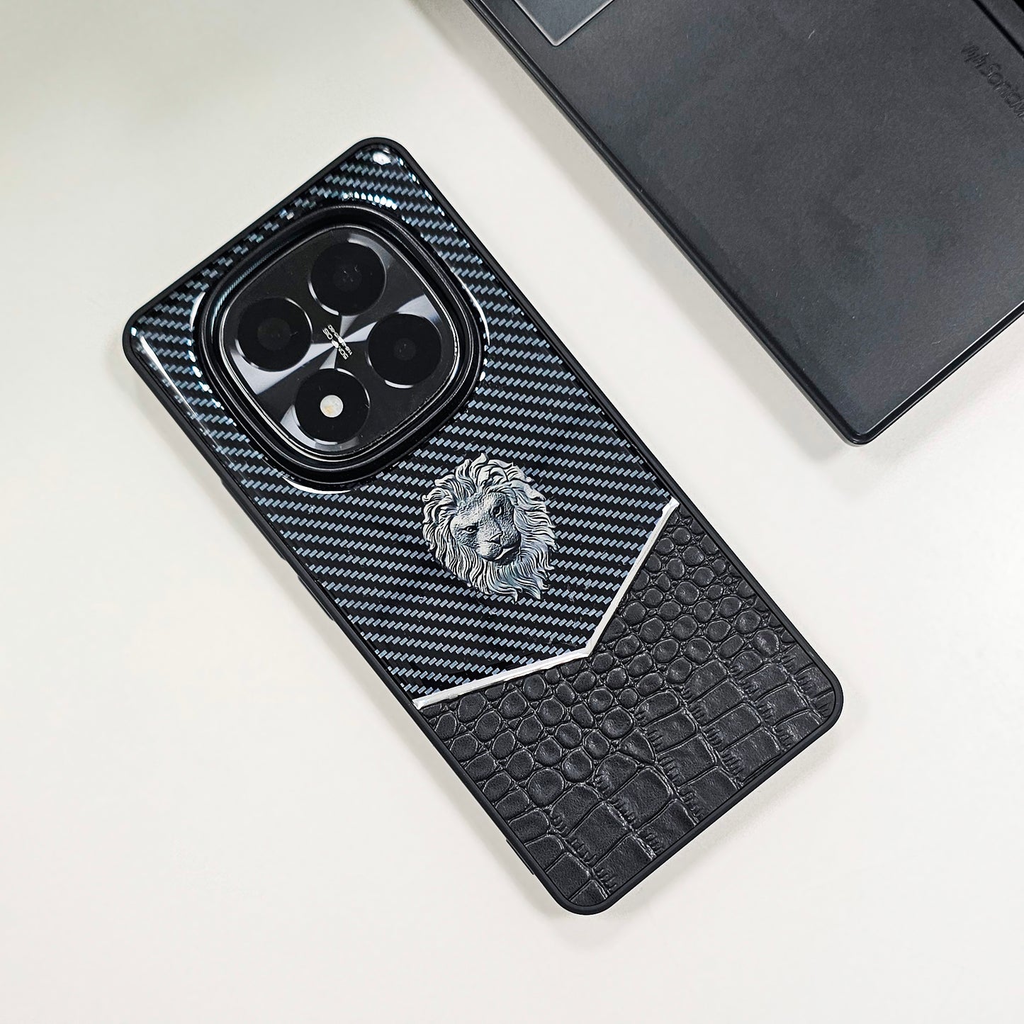 Redmi Note 14 Pro 5G Luxury Lion Pattern Leather And Liquid Silicone Case