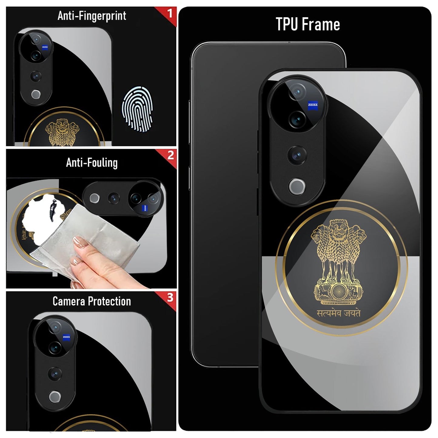 Vivo V40 Pro 5G Premium Acrylic Shockproof Glass Back Case (Satyamev Noir)