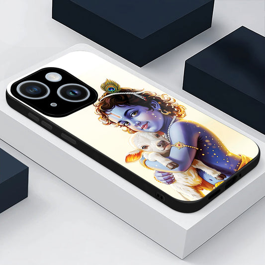 iPhone 14 Premium Acrylic Shockproof Glass Back Case (Cute Krishna)