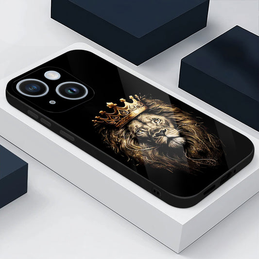 iPhone 14 Premium Acrylic Shockproof Glass Back Case (Crowned Lion)