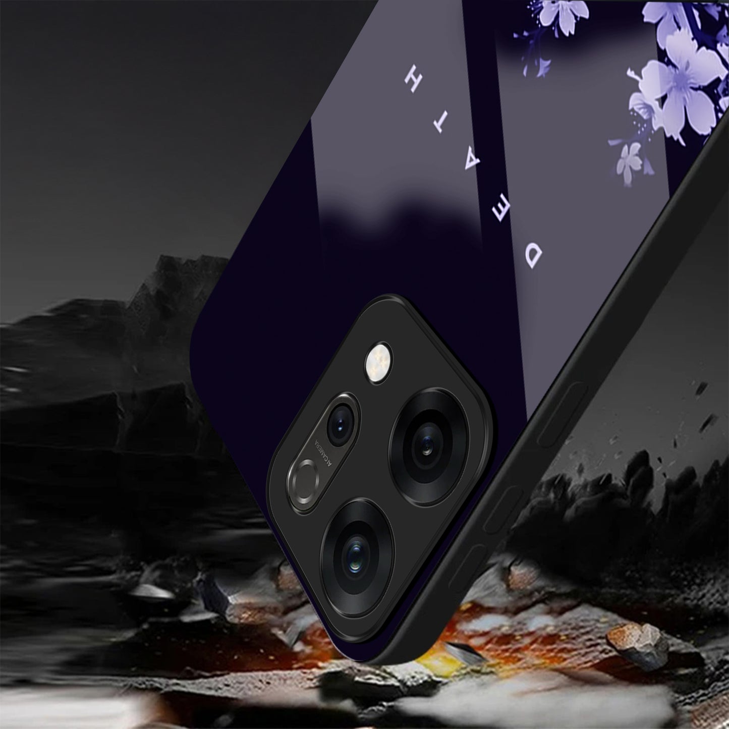 Oppo Reno 14 5G Dark Floral Minimal Aesthetic Glass Case