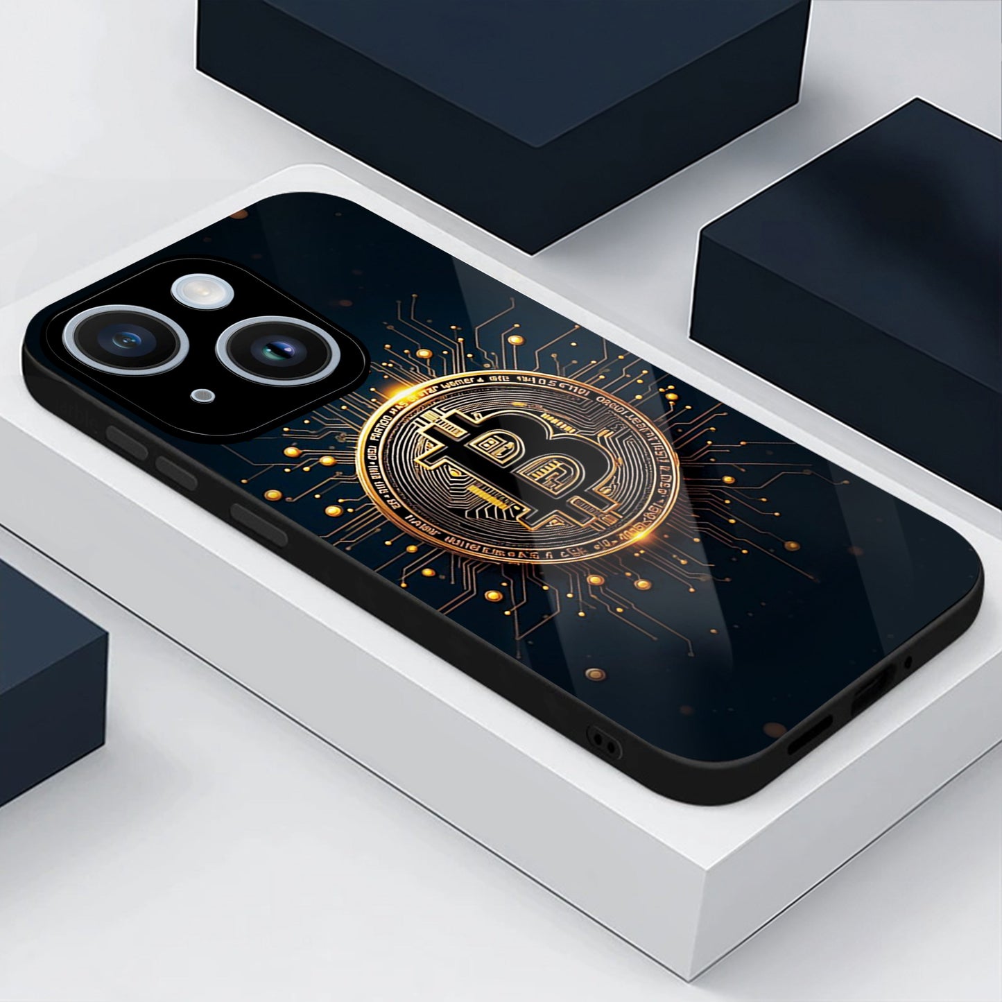iPhone 14 Premium Acrylic Shockproof Glass Back Case (Bitcoin Armor)