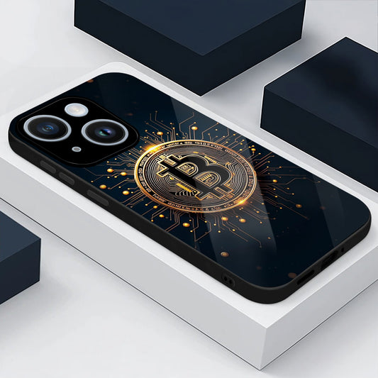 iPhone 14 Premium Acrylic Shockproof Glass Back Case (Bitcoin Armor)