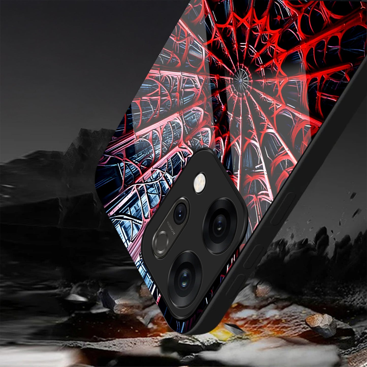 Oppo Reno14 5G Premium Acrylic Shockproof Glass Back Case (Spider Vault)