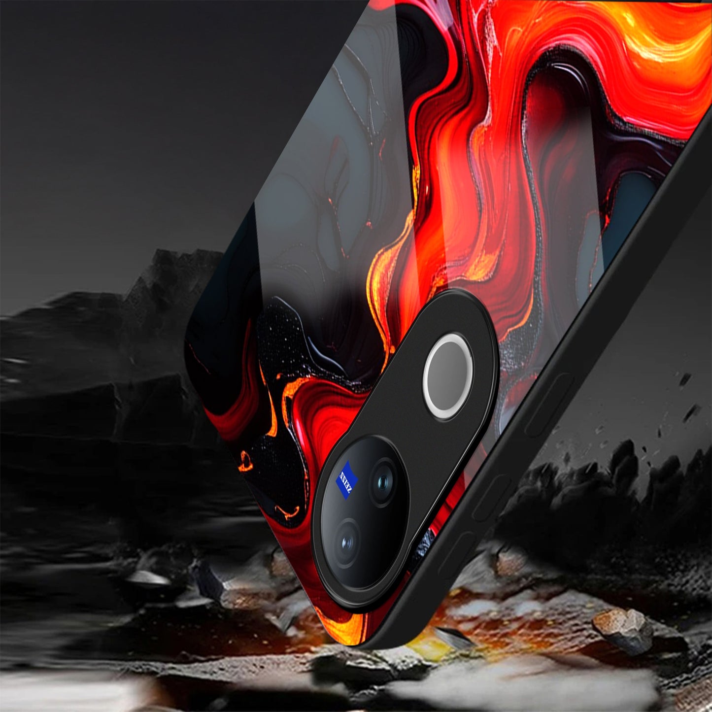 Vivo V50 5G Premium Acrylic Shockproof Glass Back Case (Inferno Flow)