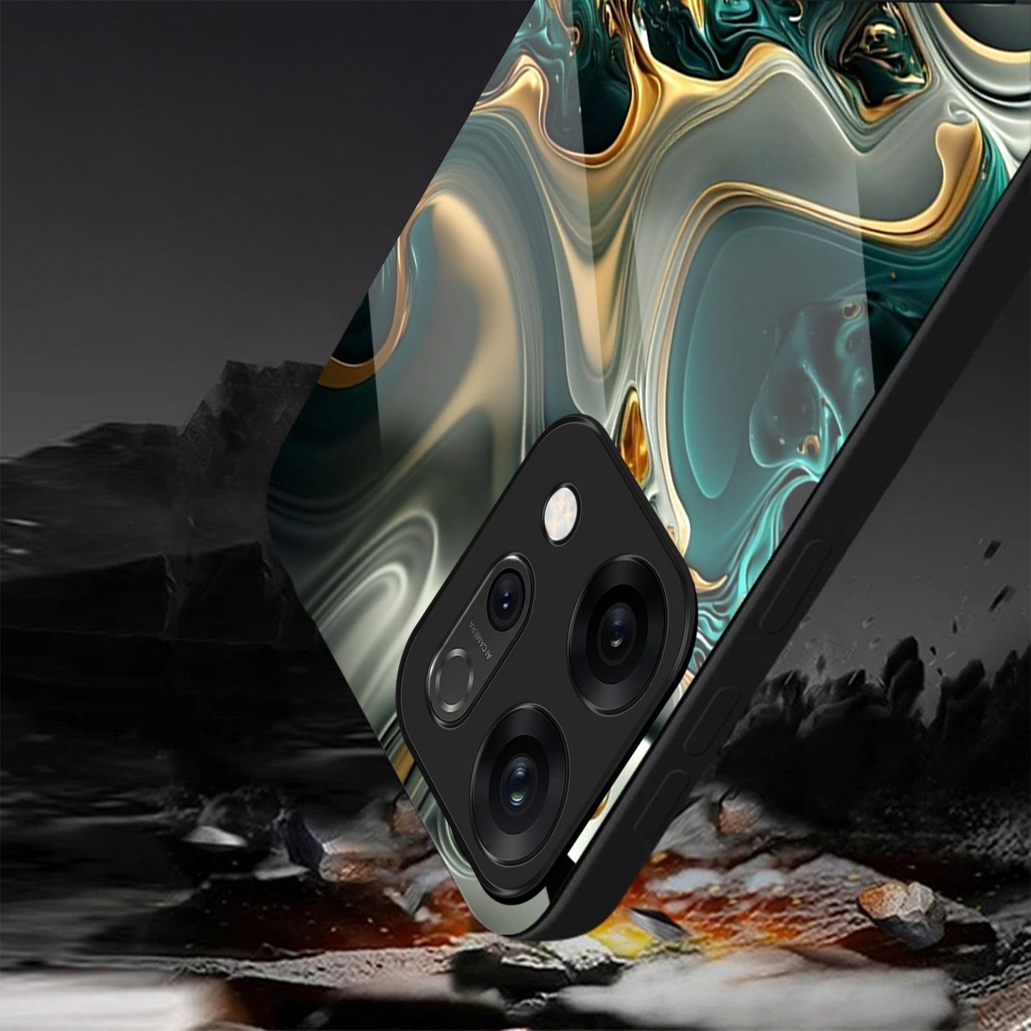 Oppo Reno14 5G Premium Acrylic Shockproof Glass Back Case (Ocean Ember)