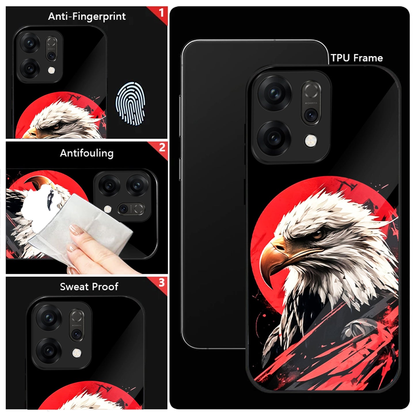 Oppo Reno 14 5G Premium Acrylic Shockproof Glass Back Case (Angry Eagle)