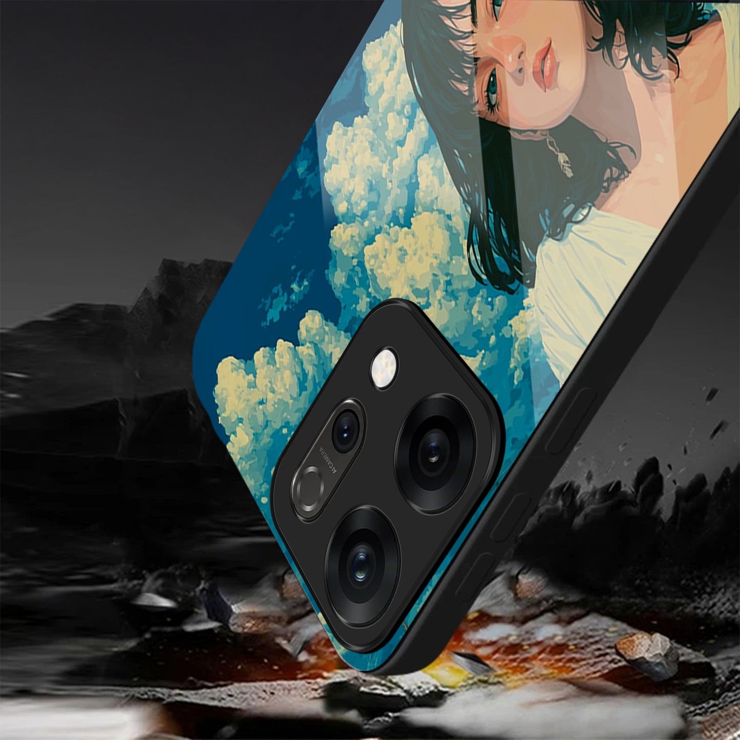 Oppo Reno 14 5G Cloud Anime Girl Aesthetic Glass Case
