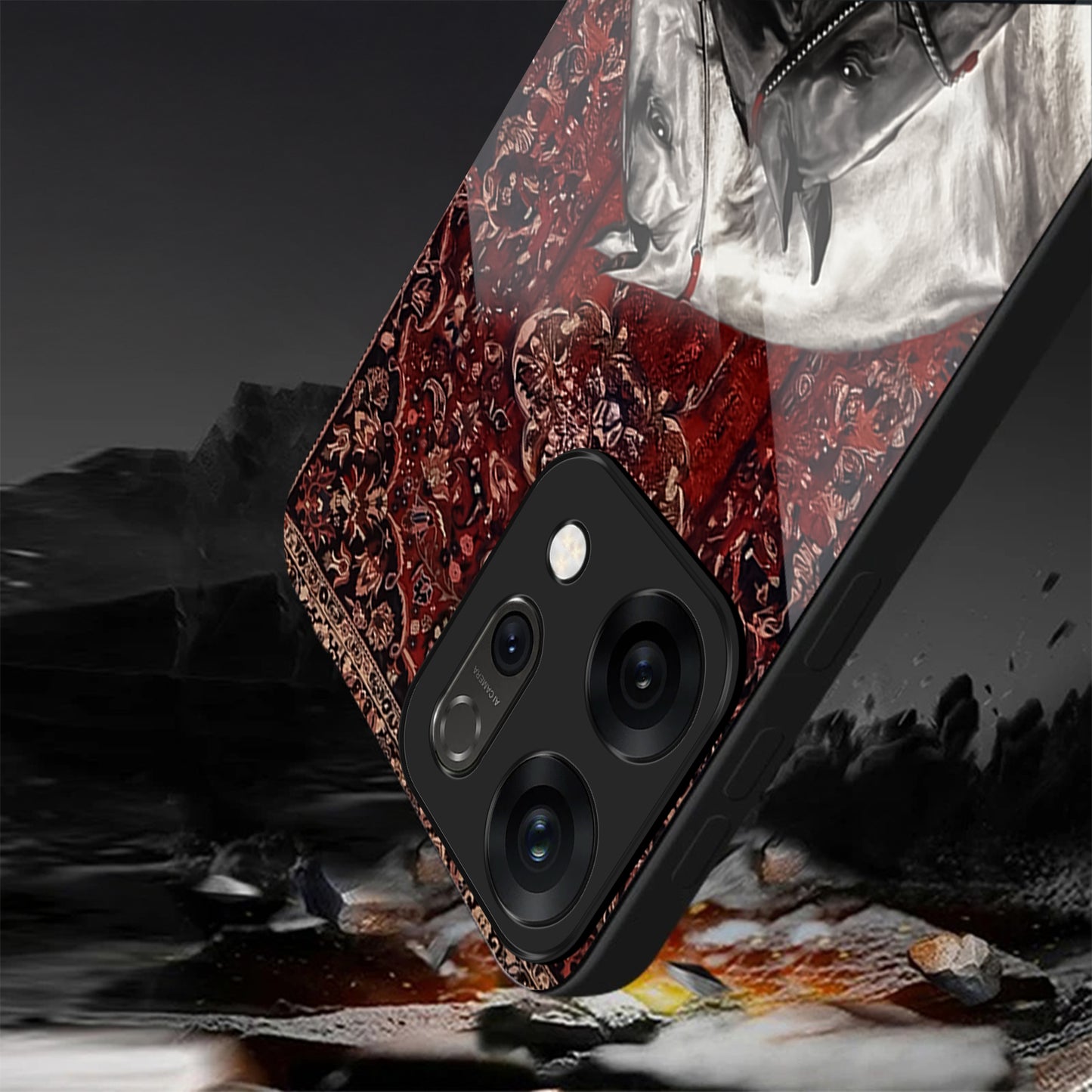 Oppo Reno 14 5G Classic Red Pattern Horse Design Aesthetic Glass Case