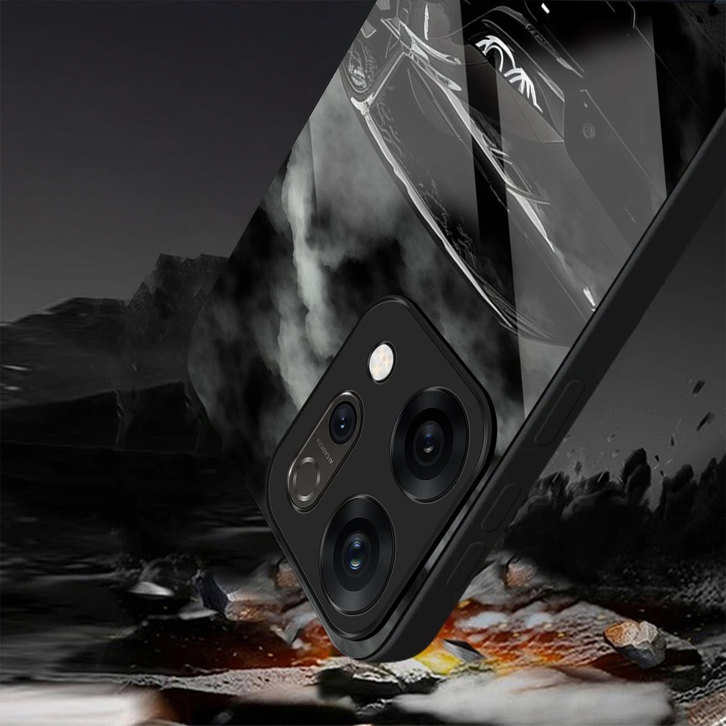 Oppo Reno 14 5G Premium Acrylic Shockproof Glass Back Case (Black-BMW)