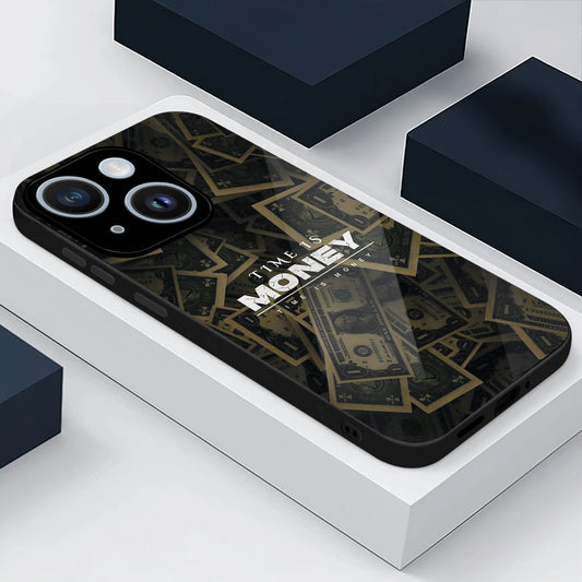 iPhone 14 Premium Acrylic Shockproof Glass Back Case (Time Is Money)