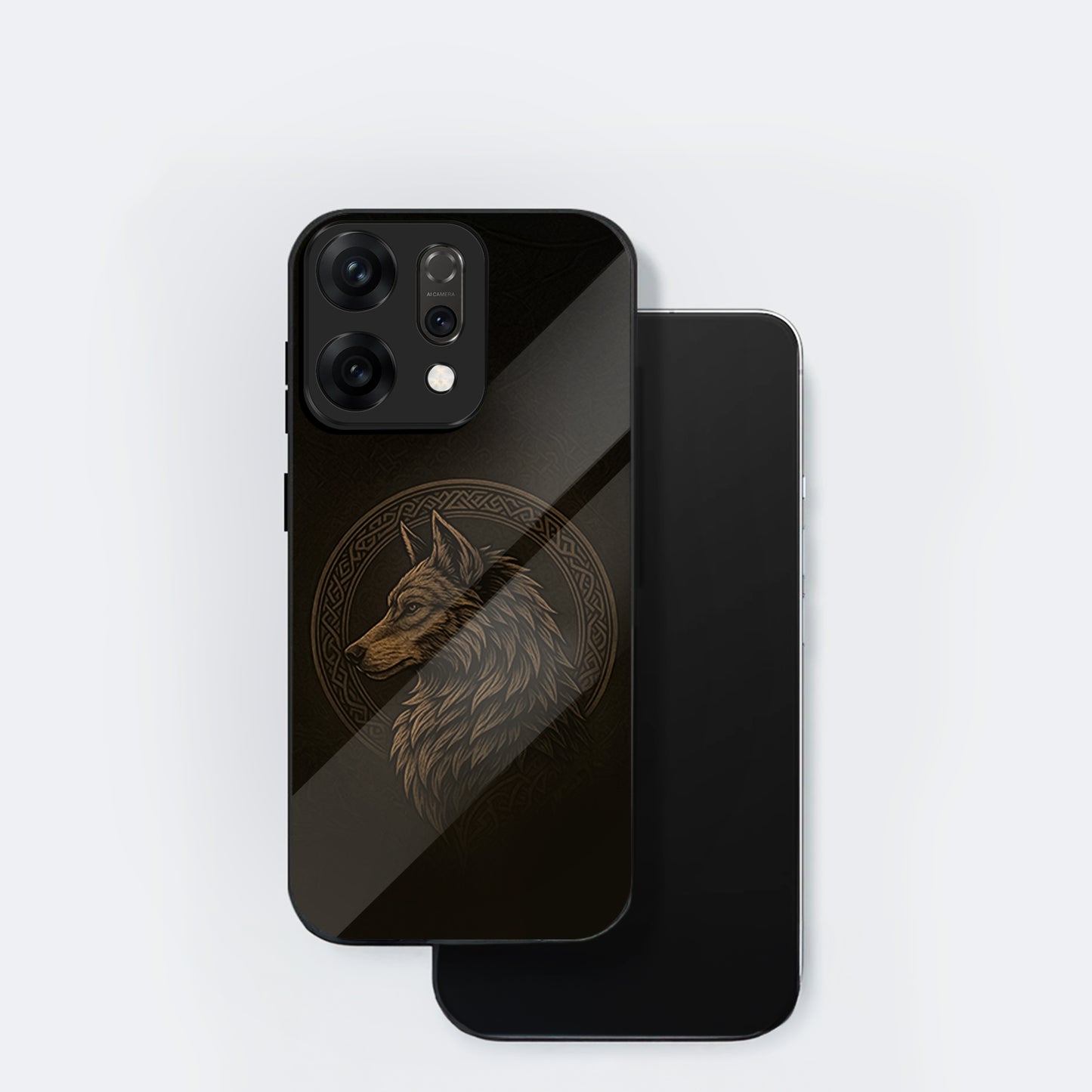 Oppo Reno 14 5G Dark Gold Wolf Aesthetic Glass Case
