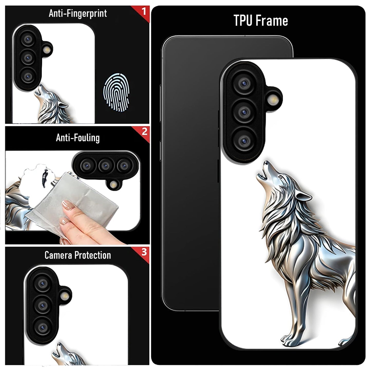 Samsung Galaxy A36 5G Premium Acrylic Shockproof Glass Back Case (Silver Wolf)