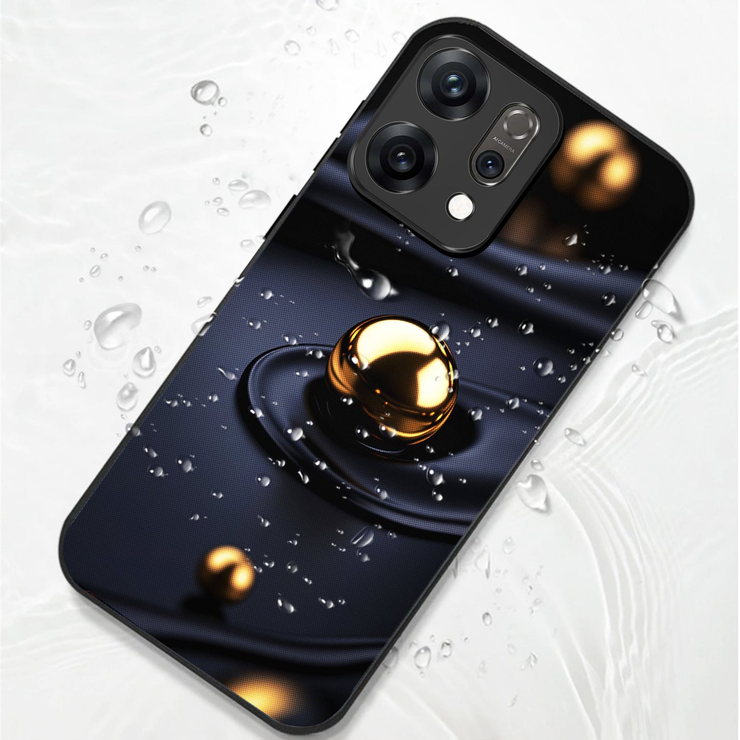 Oppo Reno14 5G Premium Acrylic Shockproof Glass Back Case (Golden Ripple)