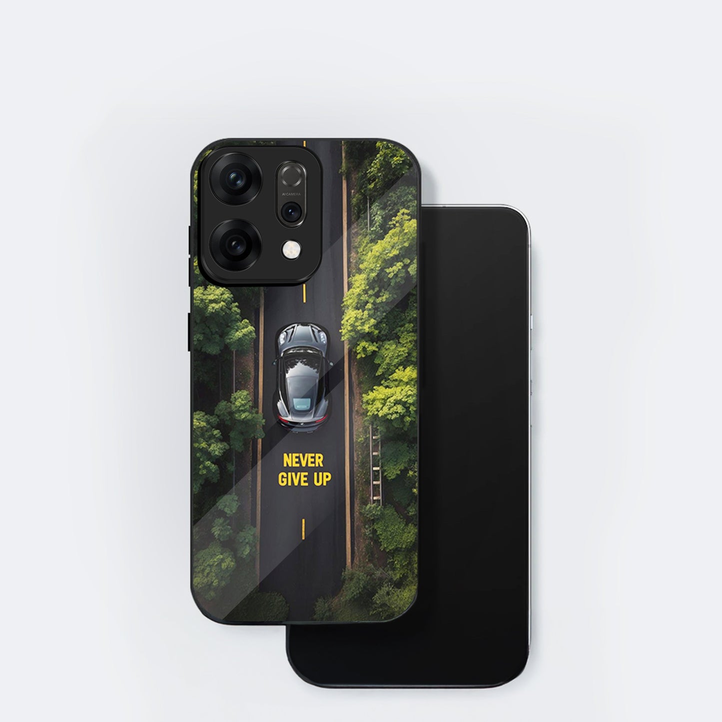 Oppo Reno 14 5G Premium Acrylic Shockproof Glass Back Case (Road Never Give Up)