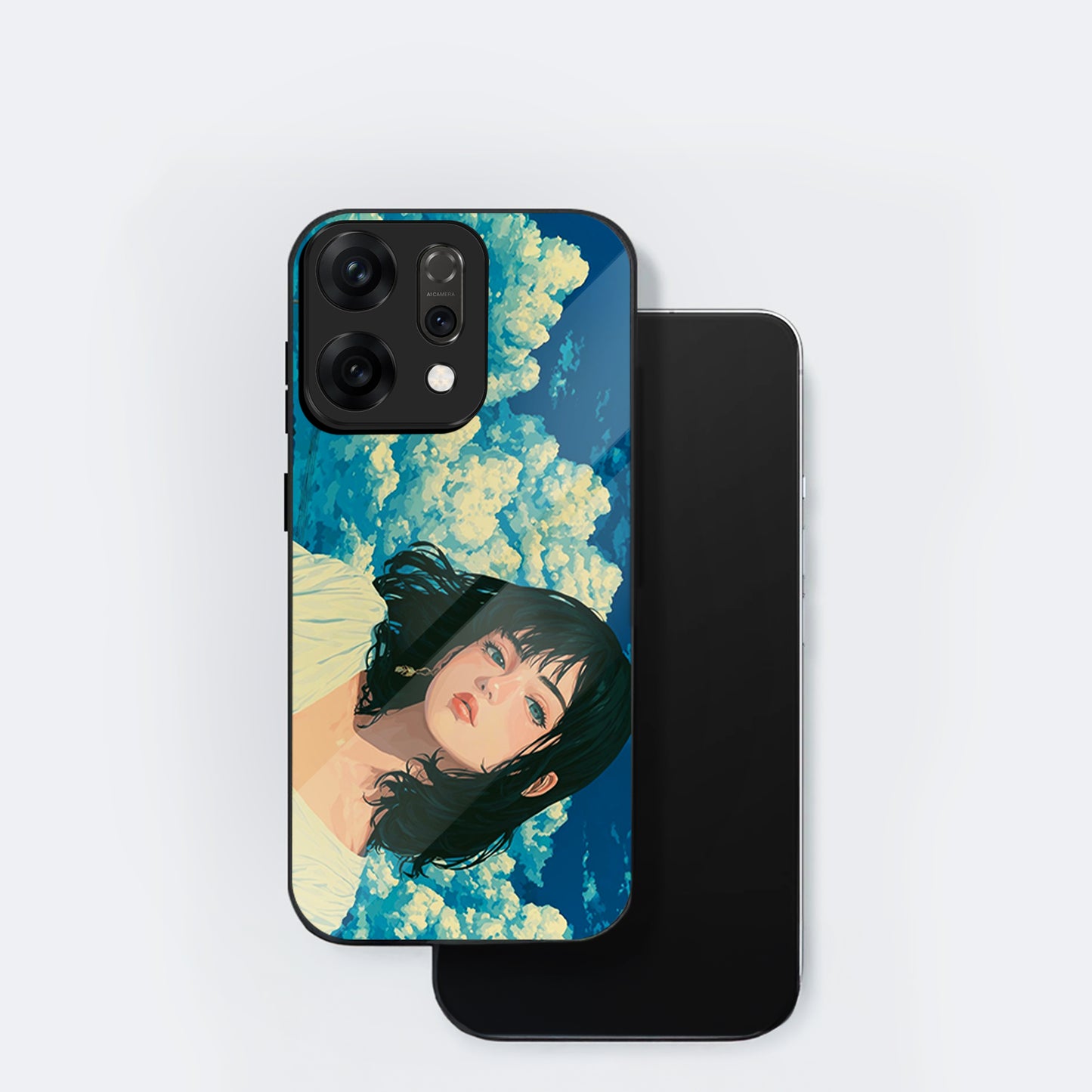 Oppo Reno 14 5G Cloud Anime Girl Aesthetic Glass Case