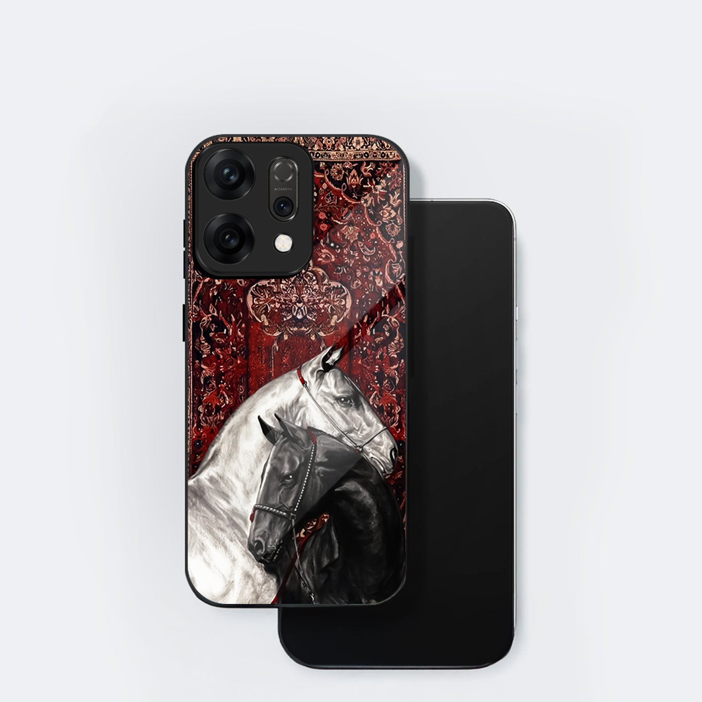 Oppo Reno 14 5G Classic Red Pattern Horse Design Aesthetic Glass Case