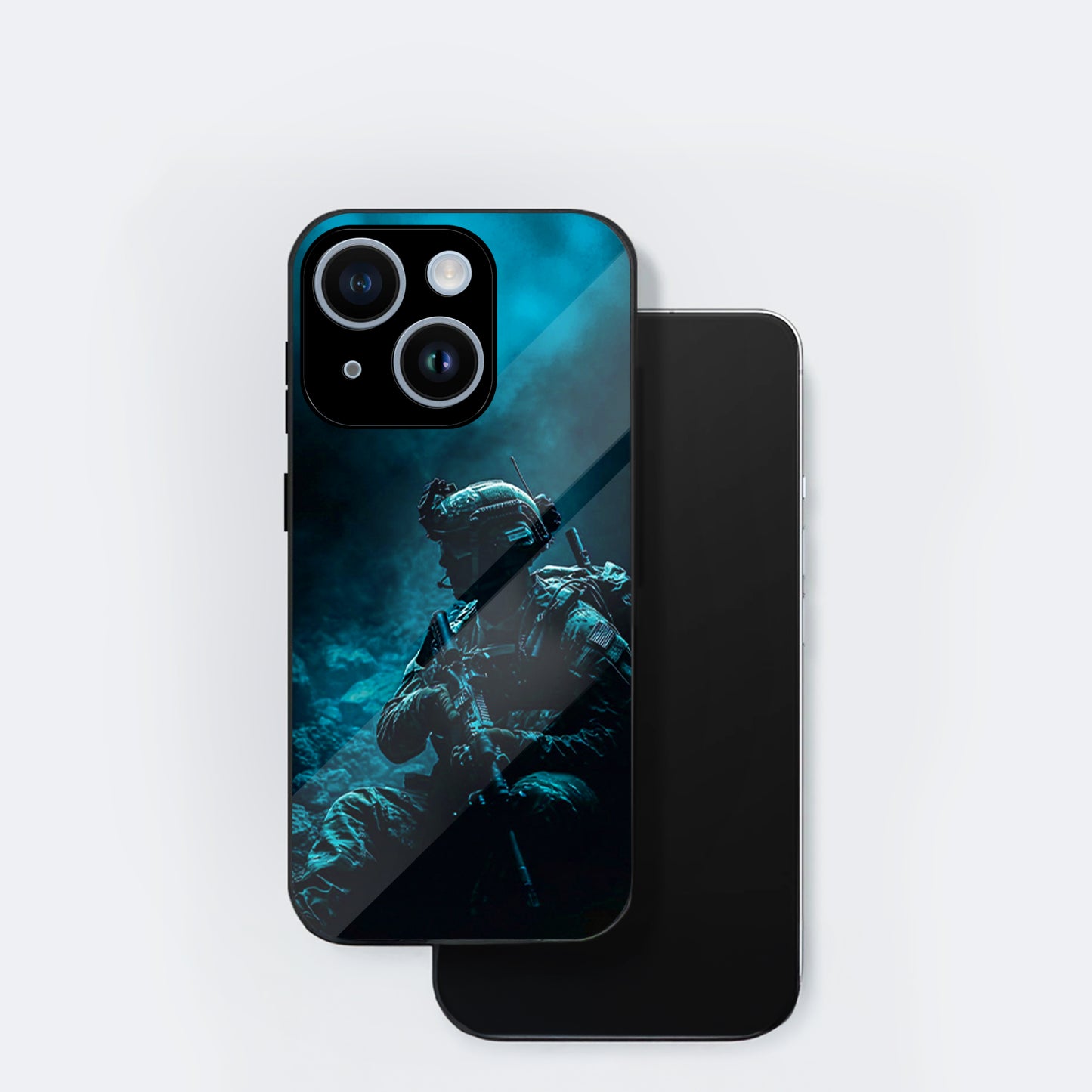 iPhone 14 Premium Acrylic Shockproof Glass Back Case (Soldier Case)