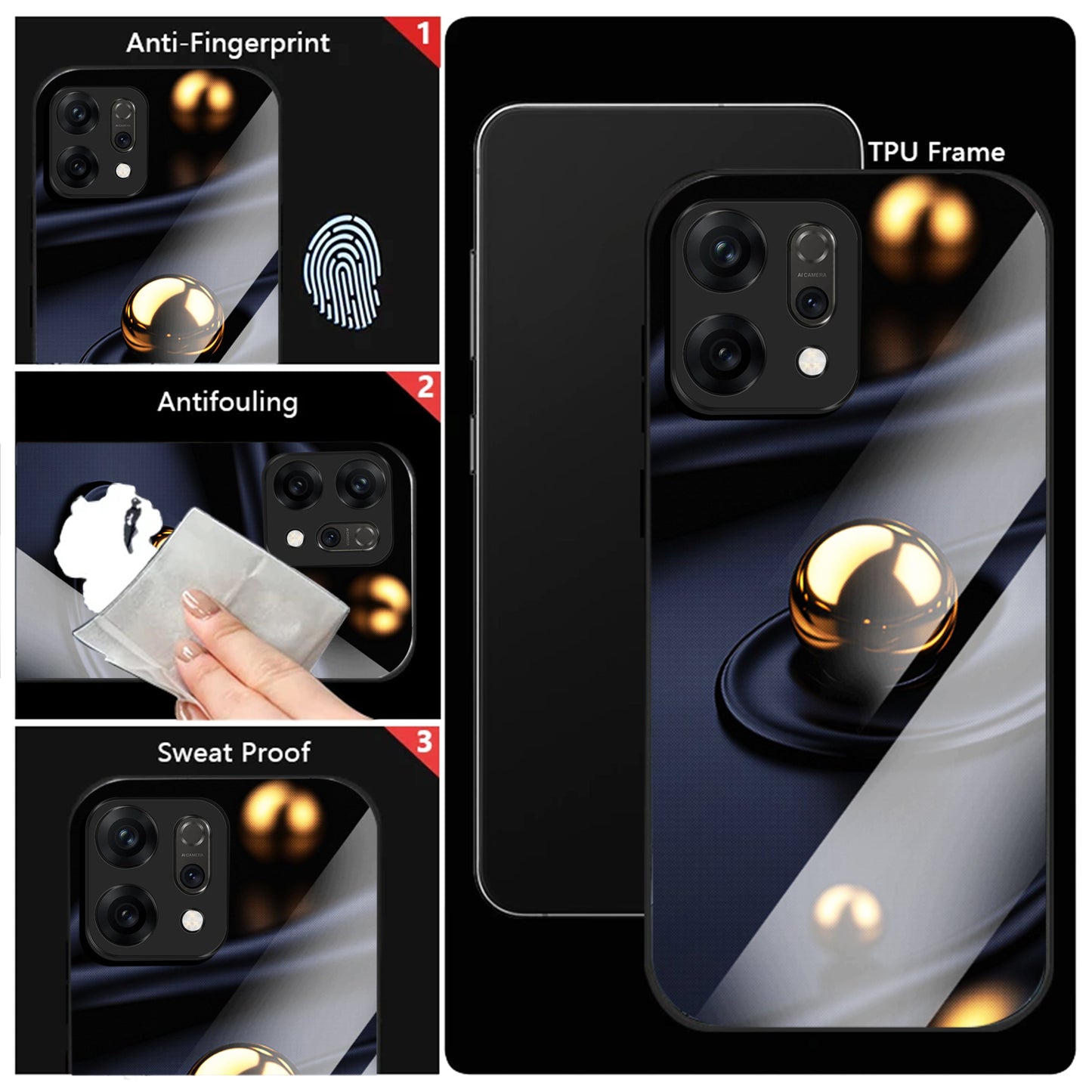 Oppo Reno14 5G Premium Acrylic Shockproof Glass Back Case (Golden Ripple)