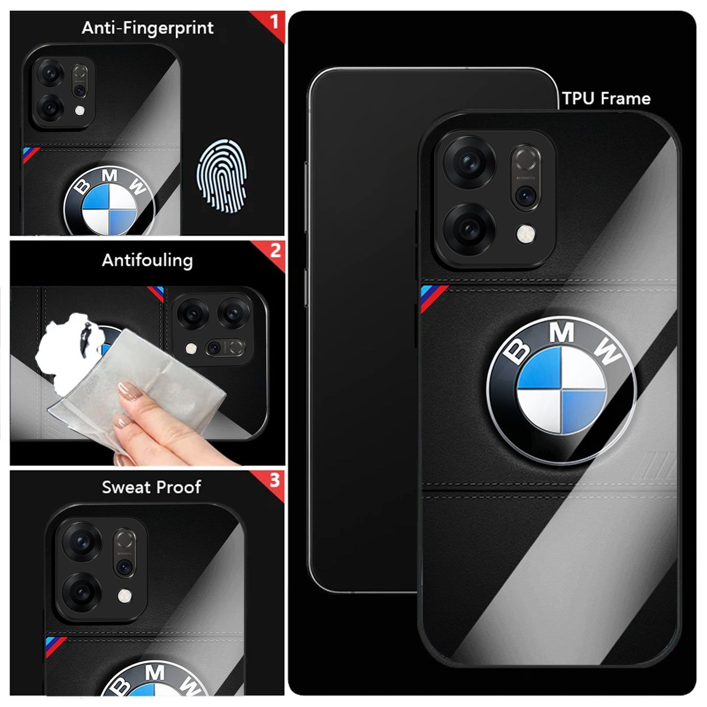 Oppo Reno14 5G Premium Acrylic Shockproof Glass Back Case (BMW LOGO)