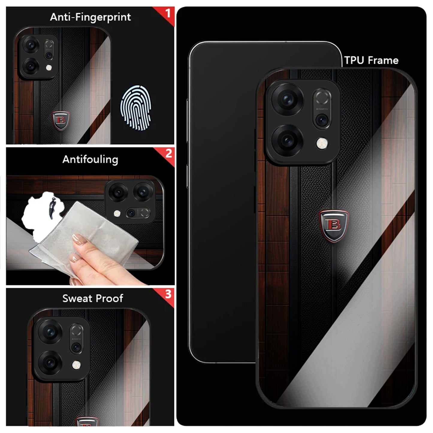 Oppo Reno14 5G Premium Acrylic Shockproof Glass Back Case (Carbon Oak)