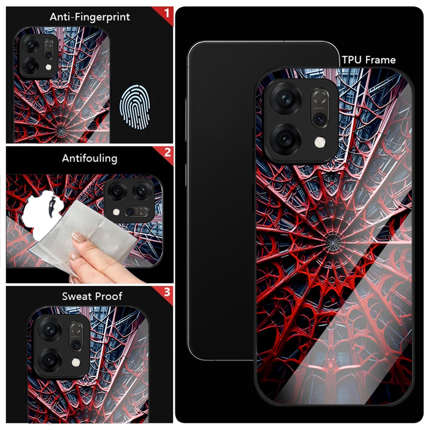 Oppo Reno14 5G Premium Acrylic Shockproof Glass Back Case (Spider Vault)